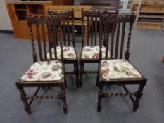 Four Edwardian oak barley twist dining chairs