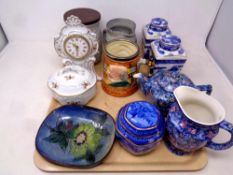 A tray of assorted ceramics - Ringtons teapot and water jug, Ringtons caddies,