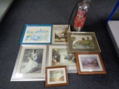 A box of pictures and prints to include Jane Pearson,