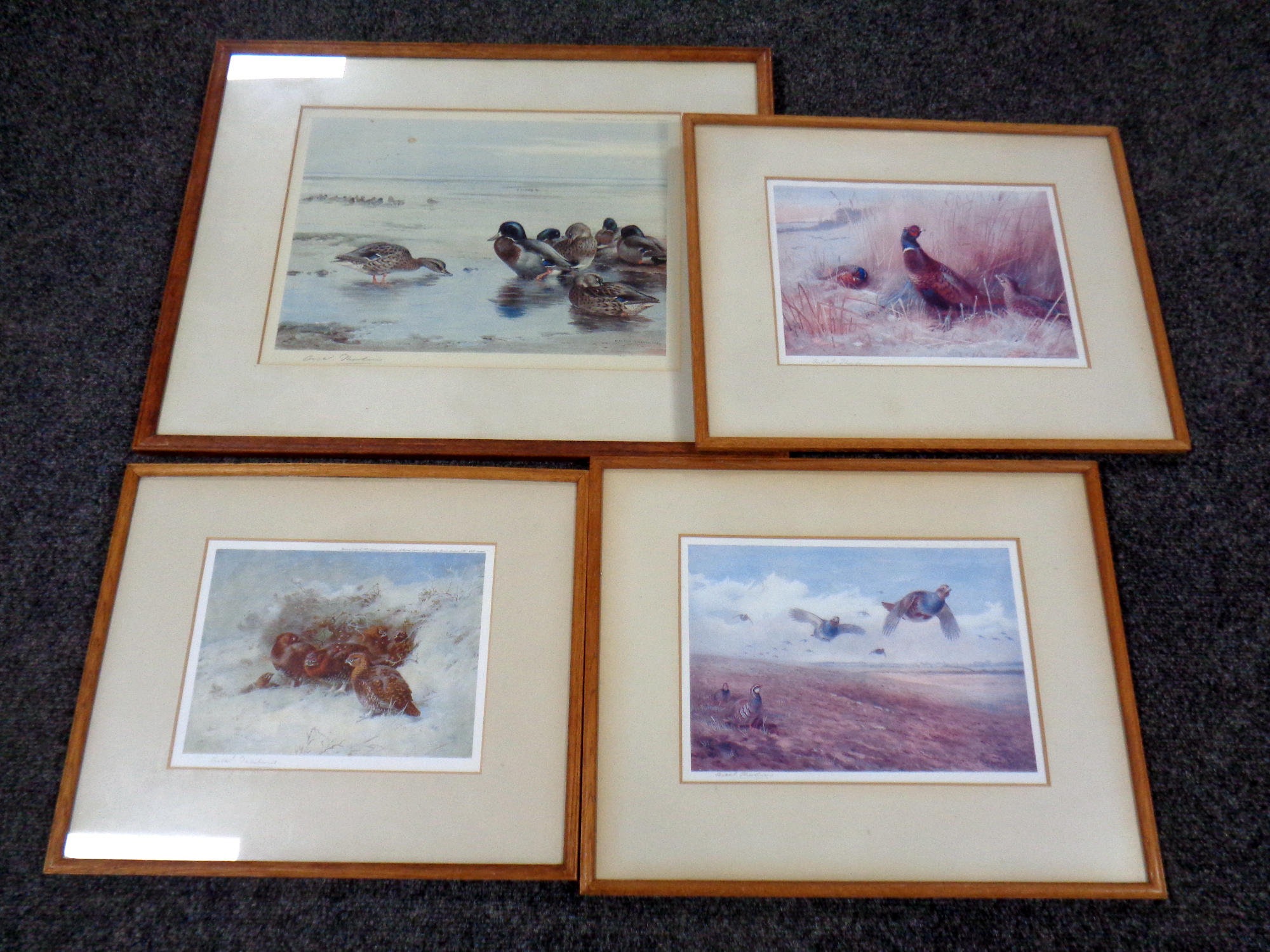 Four Archibald Thorburn signed prints of ducks and game birds,