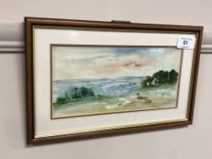 Antoni Sulek (1951-1988) : Open Landscape with Figures, oil on paper, signed, 11 cm x 23 cm, framed.