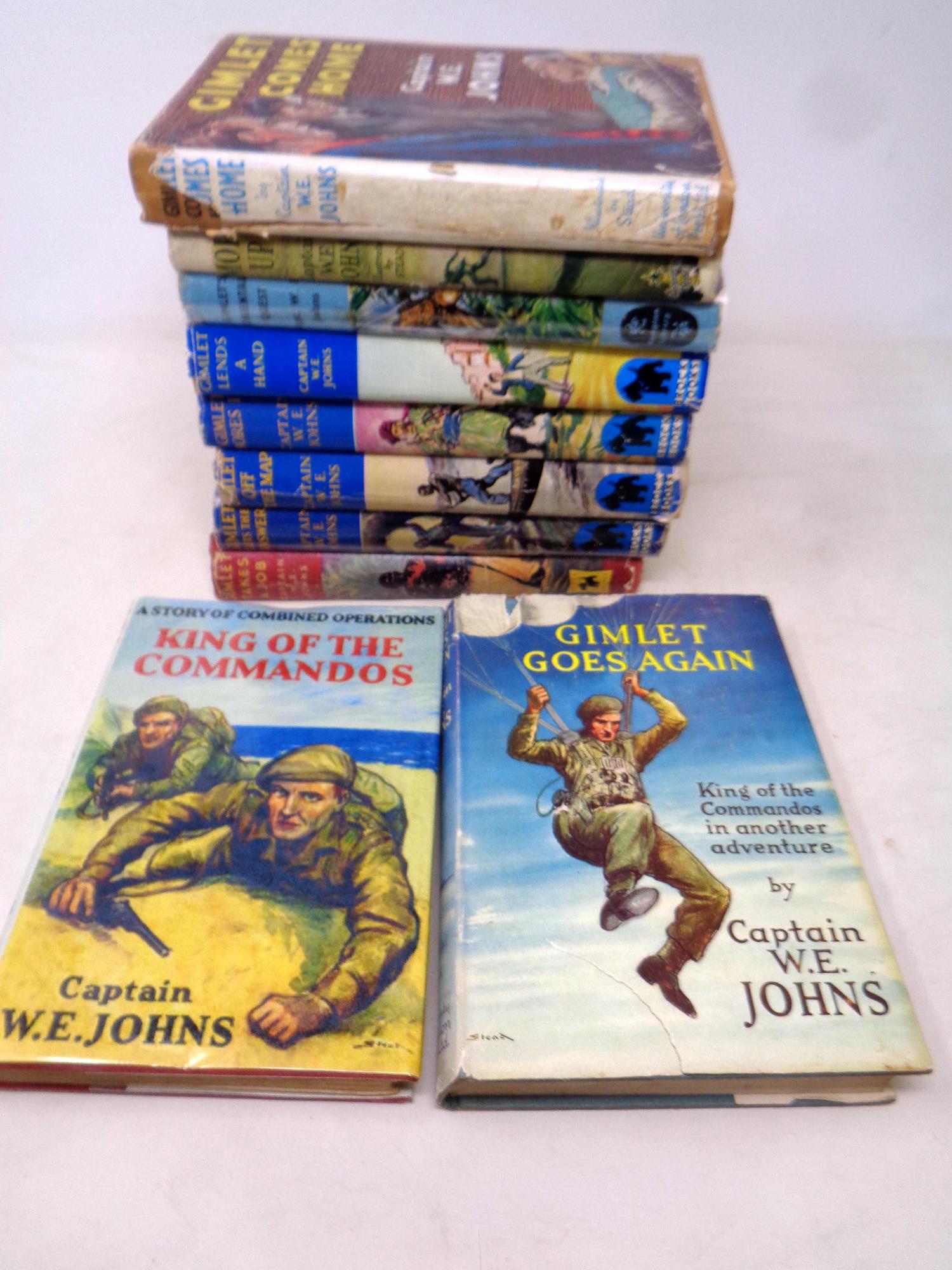 A complete set of 11 W E Johns Gimlet books with dust jackets