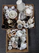 Three boxes containing assorted ceramics to include Chokin ware tea pots, vases, dessert sets,