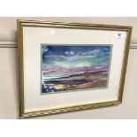 R S Willis : Open Landscape with Lake and Hills, watercolour, signed, 16 cm x 24 cm, framed.
