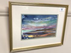 R S Willis : Open Landscape with Lake and Hills, watercolour, signed, 16 cm x 24 cm, framed.