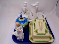 A tray containing assorted ceramics to include Royal Doulton figure Loving You,