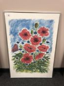 Continental school : Poppies, colour chalks, 60 cm x 85 cm.