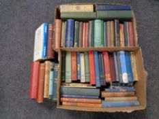 Two boxes containing 20th century volumes, economics, accounts and book keeping, correspondence,