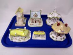 A tray containing six assorted Coalport china cottage ornaments