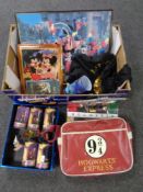 A box of Florida Disney World pictures, Harry Potter memorabilia including bags, slippers, hoodie,