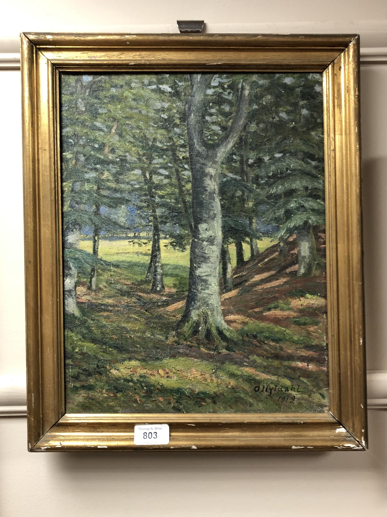 Continental school : Woodland, oil on canvas, 29 cm x 38 cm.