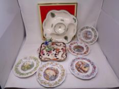A tray containing a boxed Spode Christmas serving dish, Brambley Hedge plates, Masons plate,