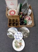 Two boxes containing assorted collectors plates to include Spode, Royal Worcester etc,
