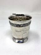 A Lindisfarne silver mug, engraved David Graham Bird 1939, Reid & Sons, Birmingham marks,