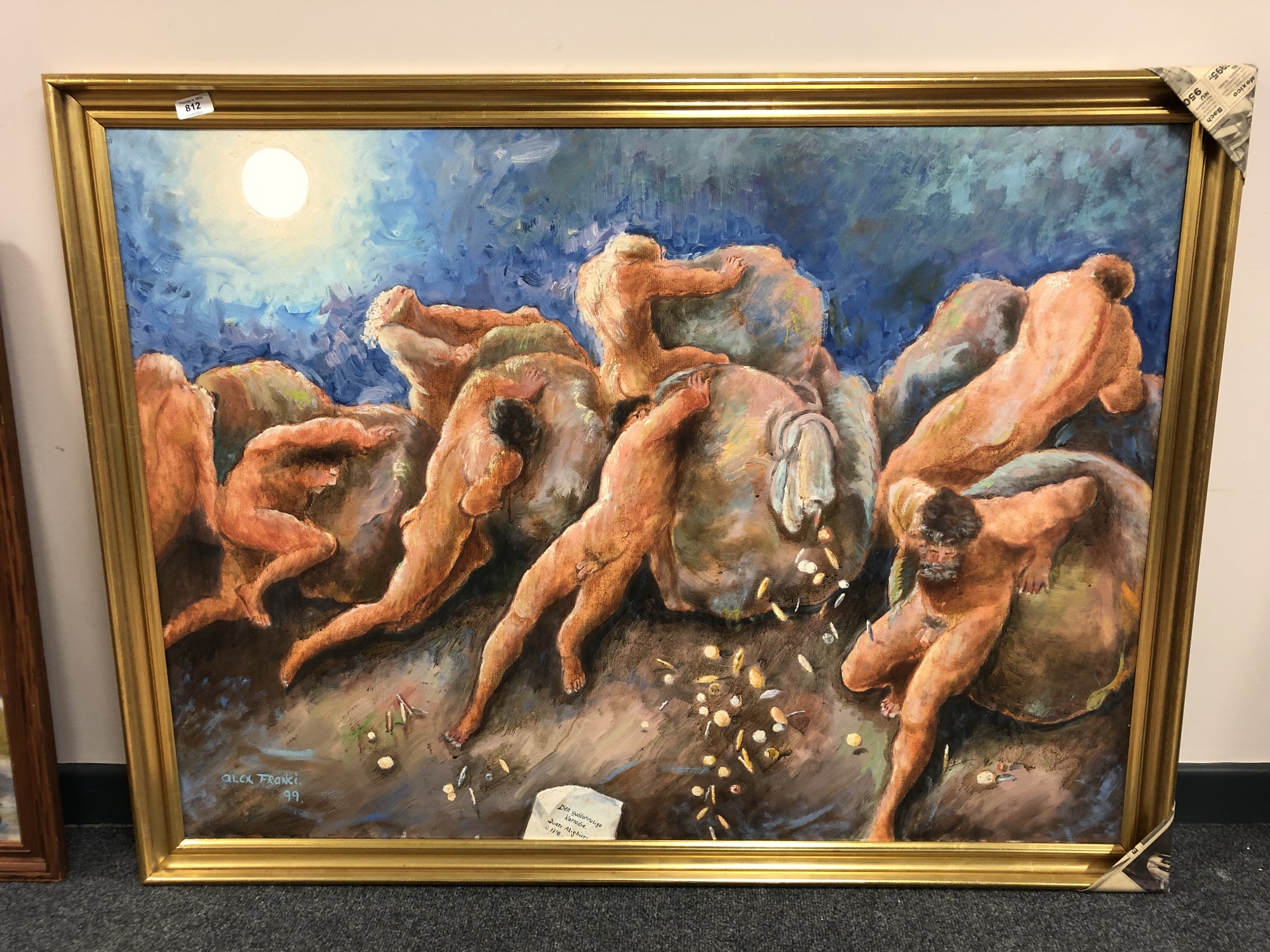 Continental school : Figures by rocks, oil on canvas, 115 cm x 84 cm.