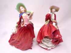 Two Royal Doulton figures - Fair Lady (coral pink) HN 2835 and Southern Belle HN 2229