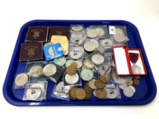 A tray of Festival of Britain coins, crowns including 1935 etc, boxed Coronation Medal,