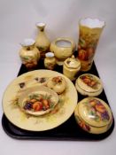 A tray containing eleven pieces of Aynsley Orchard Gold cabinet china