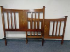 A set of Edwardian inlaid mahogany 4'6 railed bed ends