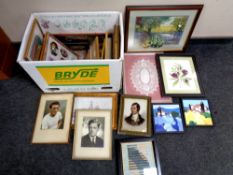 A box containing a large quantity of pictures and prints to include framed tapestries,