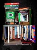 Two boxes containing hard back books to include auto biographies, sport, Beatles, novels etc,