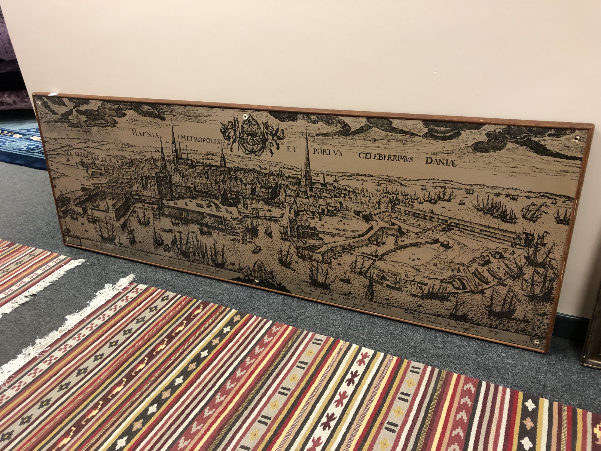 A Danish panoramic map on board, 67 cm x 201 cm.