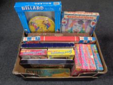 A box containing 20th century Good Companion jigsaws, board games, Walt Disney Billiard game,