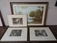 Two antiquarian black and white etchings in Hogarth frames and mounts, signed in pencil,