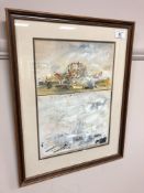 Antoni Sulek (1951-1988) : Lindisfarne, mixed media on paper, signed, 34 cm x 24 cm, framed.