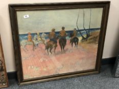 Continental school : colour print depicting figures on horseback, 73 cm x 63 cm.