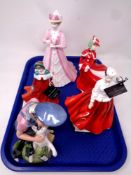 A tray containing Royal Doulton Pretty Ladies figure, Christmas Celebration signed to base,