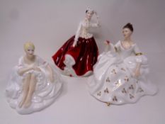 Three Royal Doulton figures : Gail HN2937, Joanne HN2373, My Love NH2339.