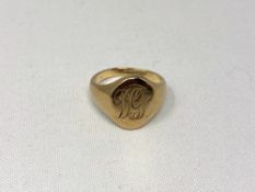 A 9ct gold signet ring, engraved DGB, size P. CONDITION REPORT: 7.5g.