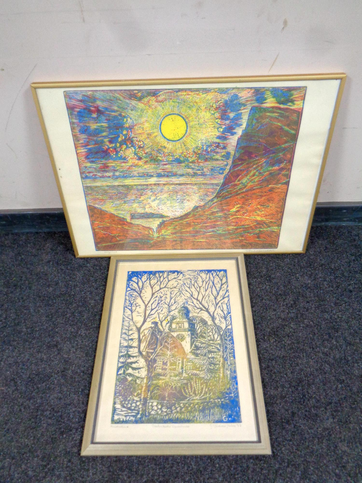 Two 20th century Danish signed colour screen prints