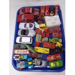 Tray of 20th century play worn Matchbox and others toy model cars.