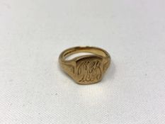 A 9ct gold signet ring, engraved DGB, size P.