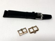 Two 9ct gold watch strap buckles, one Omega, the other stamped BWC.