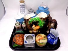 A tray containing assorted ceramics to include a Doctor Nelson's inhaler,