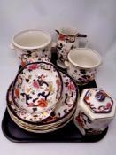 A tray containing eleven pieces of Masons Mandalay china to include planters, jug, shallow dish,