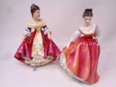 Two Royal Doulton figures - Autumn Breezes HN 1934 and Top O' The Hill HN 1834