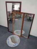 Three Danish 20th century hall mirrors together with a further circular mosaic framed mirror