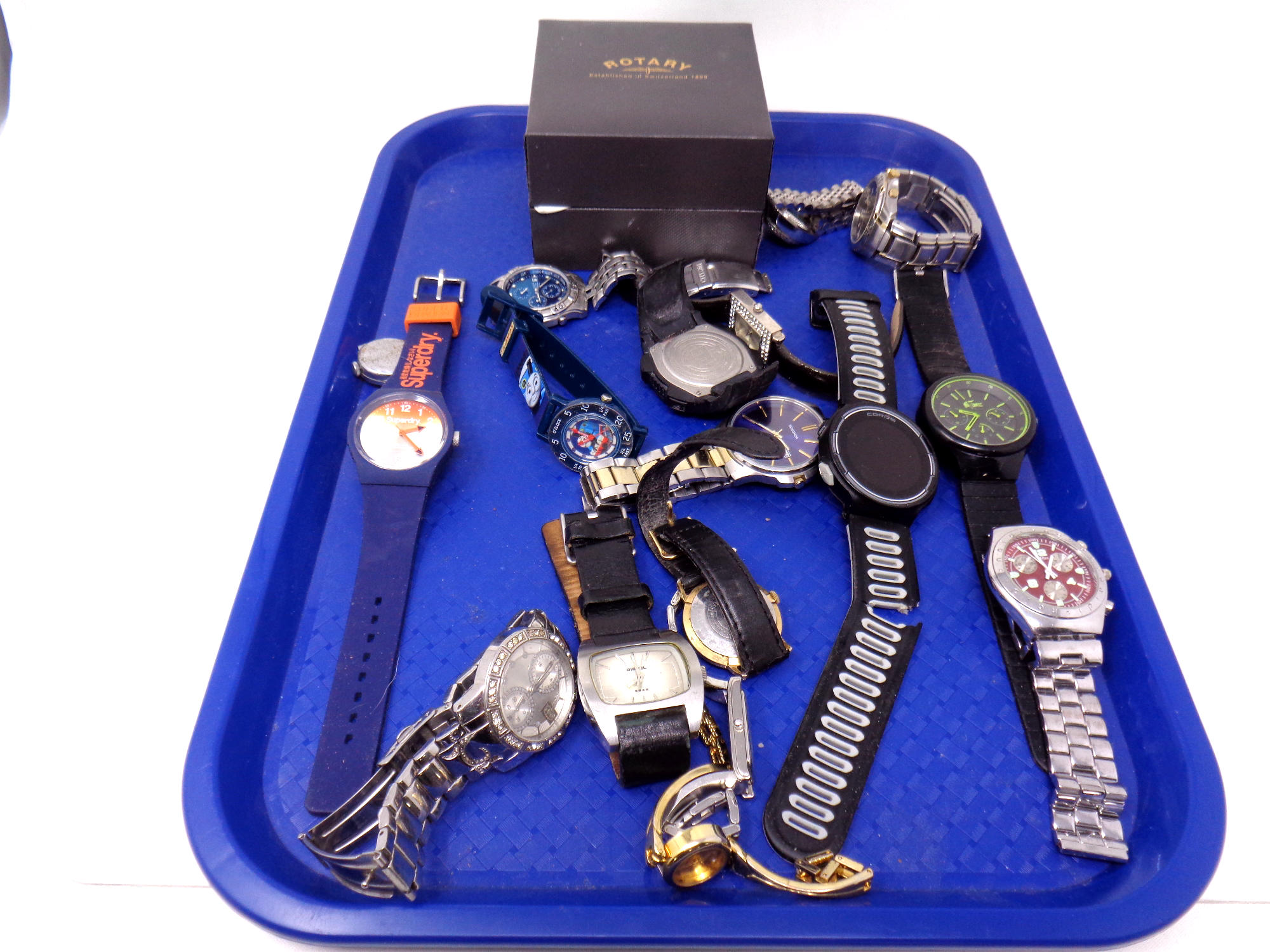 A tray containing a quantity of gents wristwatches including Sekonda, Diesel,