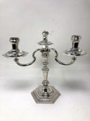 An Elizabeth II silver three-branch table candelabrum, John Henry Odell, London 1968, height 25cm.