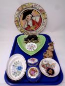 A tray containing assorted ceramics to include Royal Doulton plate, The Mare,