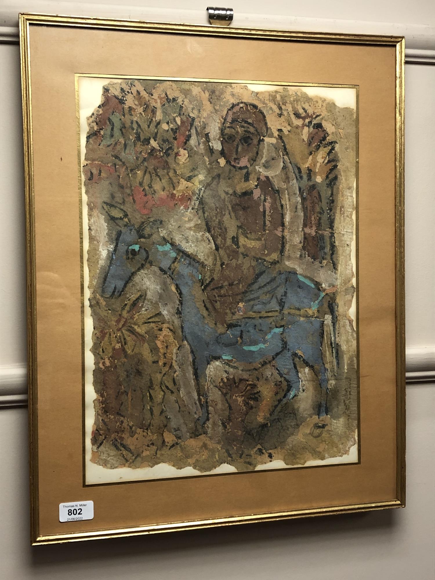 Continental school : Figure on a donkey, watercolour, 33 cm x 46 cm.