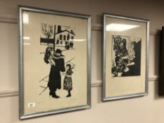 Two continental monochrome prints depicting figures. Each 46 cm x 64 cm.