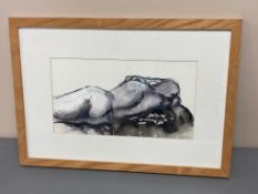 David Belilios : Sleeping nude, pen and ink, signed, 36 cm x 20 cm.