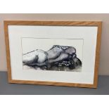 David Belilios : Sleeping nude, pen and ink, signed, 36 cm x 20 cm.