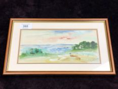 Antoni Sulek (1951-1988) : Open Landscape with Figures, oil on paper, signed, 11 cm x 23 cm, framed.