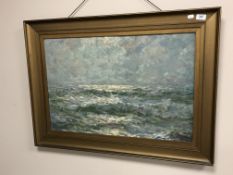 John Falconar Slater (1857 - 1937) : Seascape with Crashing Waves, oil on board, signed,